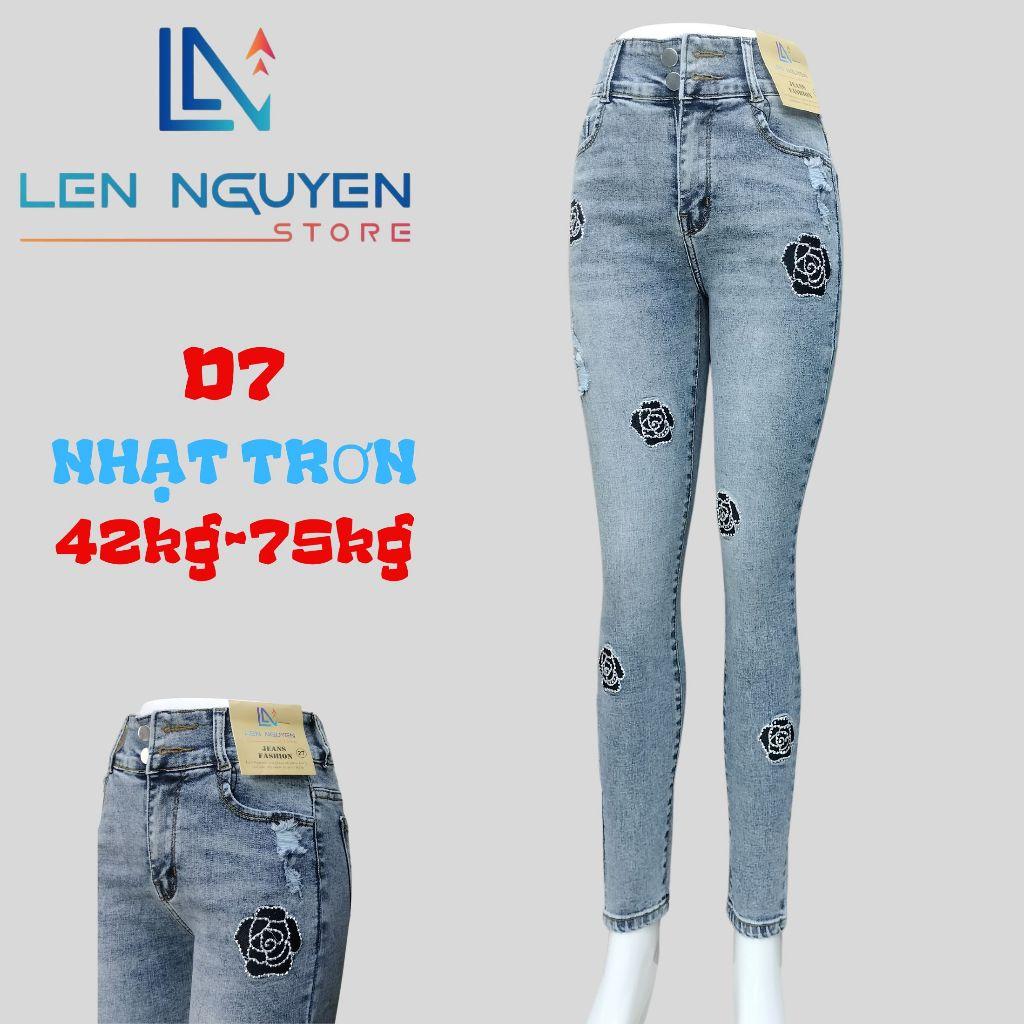 D7_Quần jean nữ, dài, lưng cao, quần bò nữ dáng ôm, quần rin nữ có big size, cho 42kg đến 75kg,LEN NGUYEN STORE - Xanh Trơn