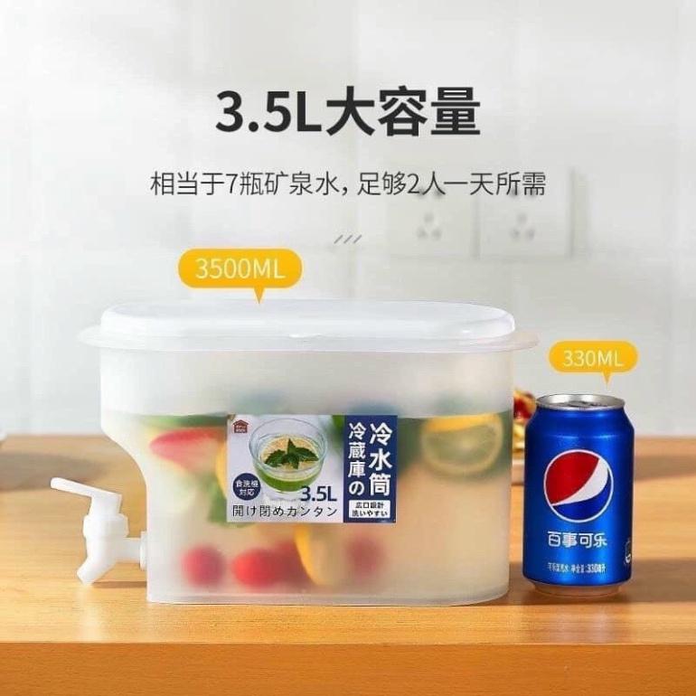 Bình Nước Để Tủ Lạnh Có Vòi 3,5L Chất Liệu An Toàn Nhựa Nguyên Sinh PP Chịu Nhiệt Cao Cấp Tiện Lợi