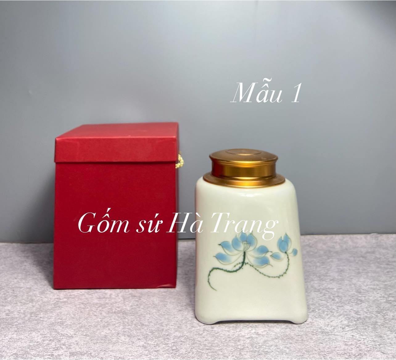 Hộp đựng chè hộp nắp kín đa năng gốm sứ Bát Tràng cao cấp men kem vẽ tay
