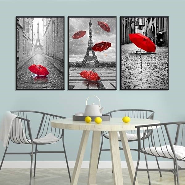 Bộ 3 Tranh Treo Tường Scandinavian Red Umbrella - W271