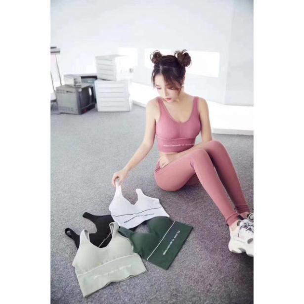 Áo Bra Nữ Alexander Weng quai bản to, thích hợp cho tập Gym, Yoga, thể dục, có mút ngực, chất thun tăm co giãn 4 chiều, thoáng khí - Xanh đen