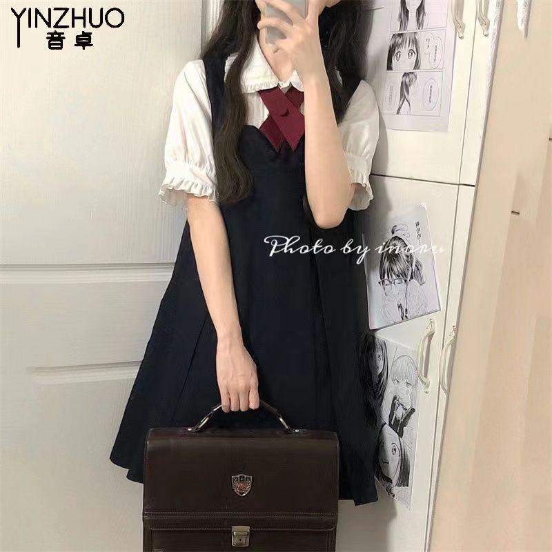 CHENGRUI Yuzhu Academy ngọt ngào dễ thương búp bê cổ áo sơ mi+giảm tuổi dây đeo váy nữ sinh lỏng lẻo một mảnh phù hợp