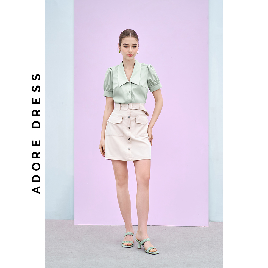 Áo sơ mi Shirts thô mềm mint diễu chỉ 311SH1113   ADORE DRESS