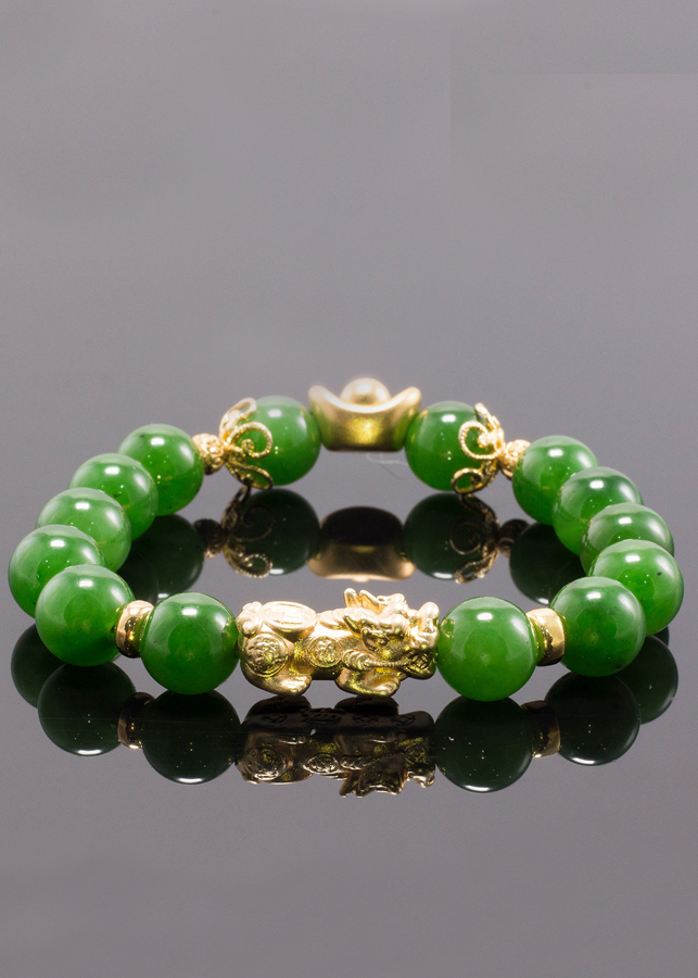 Vòng tay ngọc bích phối tỳ hưu bạc mạ vàng 24k  Ngọc Quý Gemstones