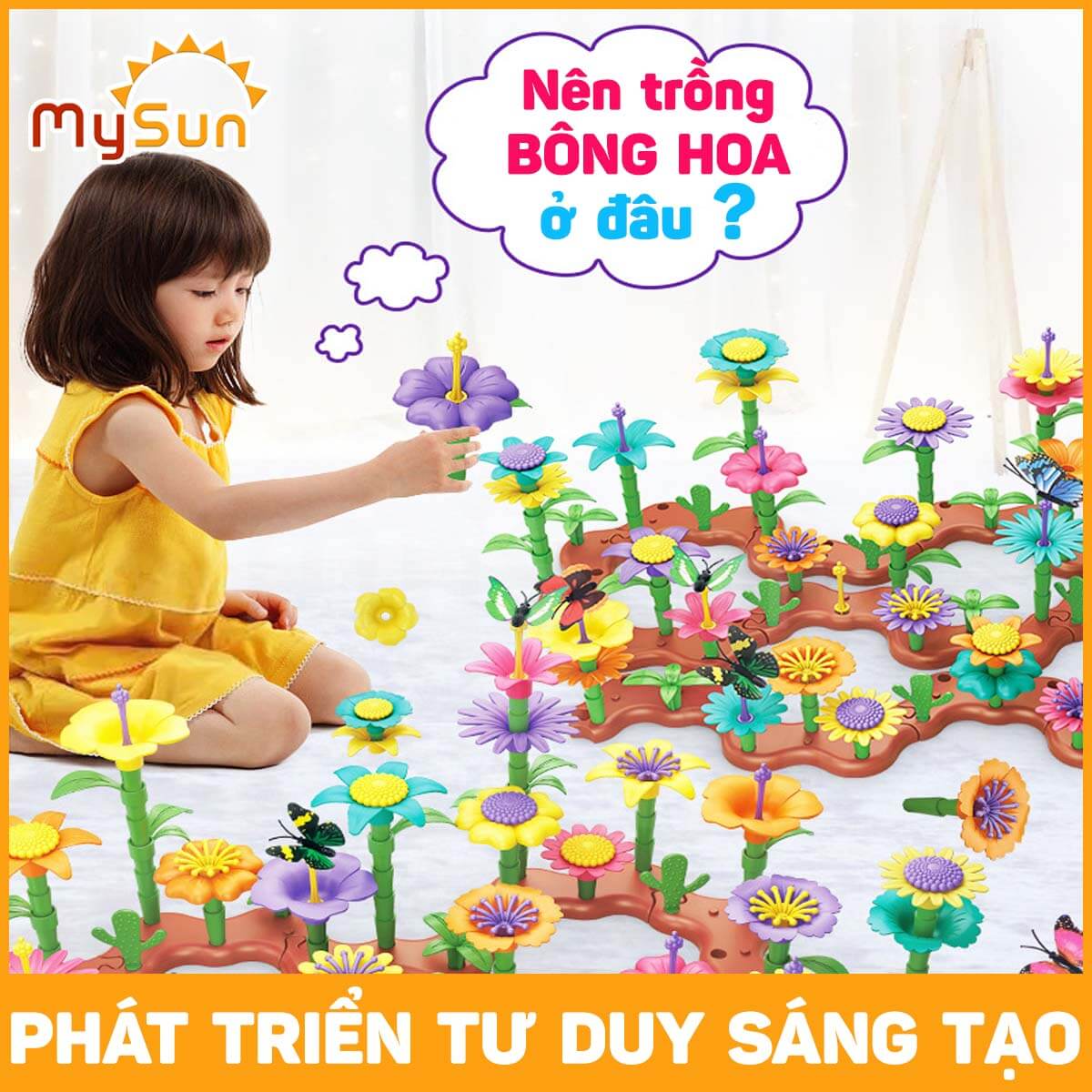 Bộ đồ chơi lắp ráp ghép HOA mô hình cho bé trai gái 2 3 4 5 tuổi phát triển trí tuệ MySun