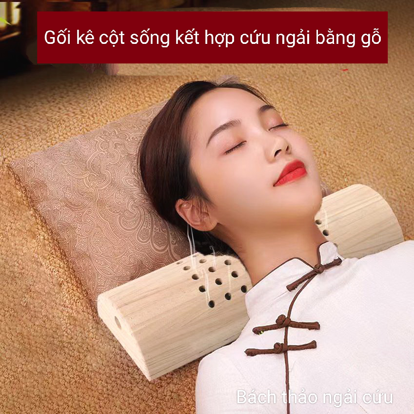 Gối ngải cứu bằng gỗ. Chườm cứu ngải và tác động kéo dãn cột sống cổ , lưng giảm đau cổ vai gáy, thắt lưng