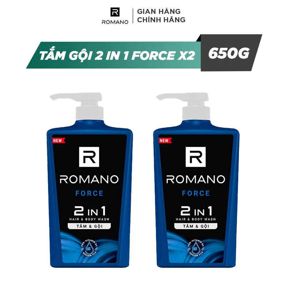 Combo 2 Tắm gội 2 trong 1 Romano hương nước hoa 650g/chai