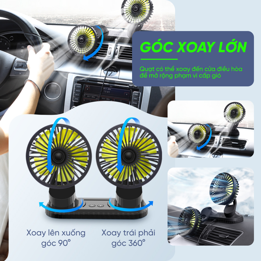Quạt Đôi Mini Đầu Cắm USB Để Ô Tô, Bàn Làm Việc Siêu Mạnh Không Gây Ồn