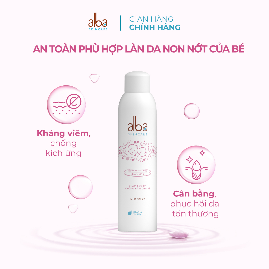 Combo Xịt khoáng Alba Skin Care chống lão hóa 150ml + Xịt khoáng Alba Skin Care chống hăm cho da bé mịn màng 150ml