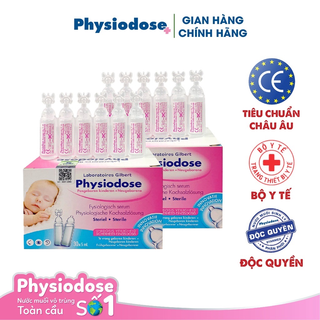 Physiodose- Nước muối sinh lý đơn liều (hộp 30 ống x 5ml) - Vệ sinh mắt mũi tai miệng cho bé