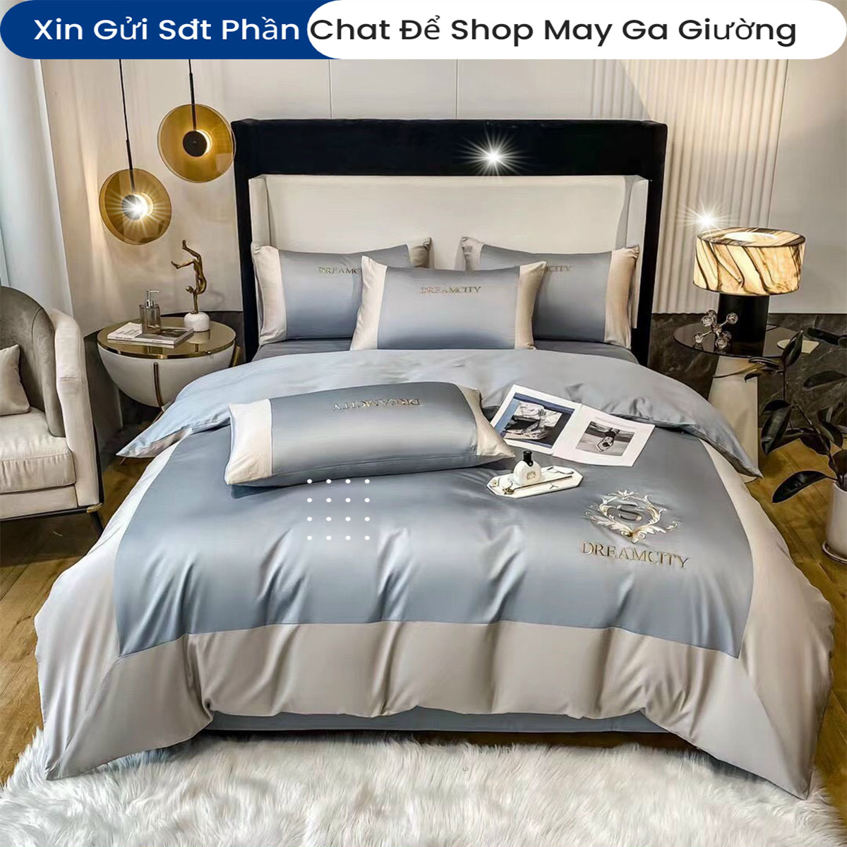 Bộ Chăn Ga Gối 5 Món Tencel  Lụa Cao Cấp Chuẩn Khách Sạn 5 Sao Bộ Ga Ra Drap Đệm Chăn Chần Bông Cao Cấp