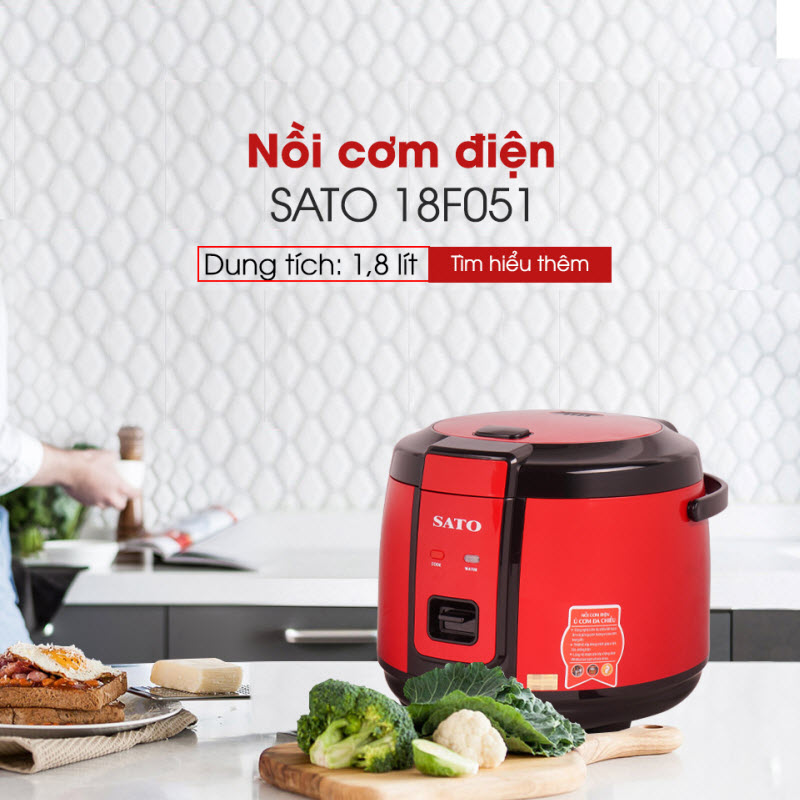 Nồi Cơm Điện SATO 18F051 1.8L - Thiết kế kiểu dáng bắt mắt, hiện đại, nấu cơm dẻo ngon, chín nhanh - Miễn phí vận chuyển toàn quốc - Hàng Chính Hãng