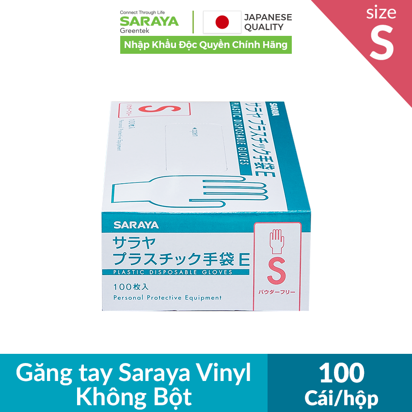 Găng tay Saraya Vinyl Không Bột dùng trong thực phẩm, vệ sinh, y tế, công nghiệp điện tử - 100 Cái/hộp