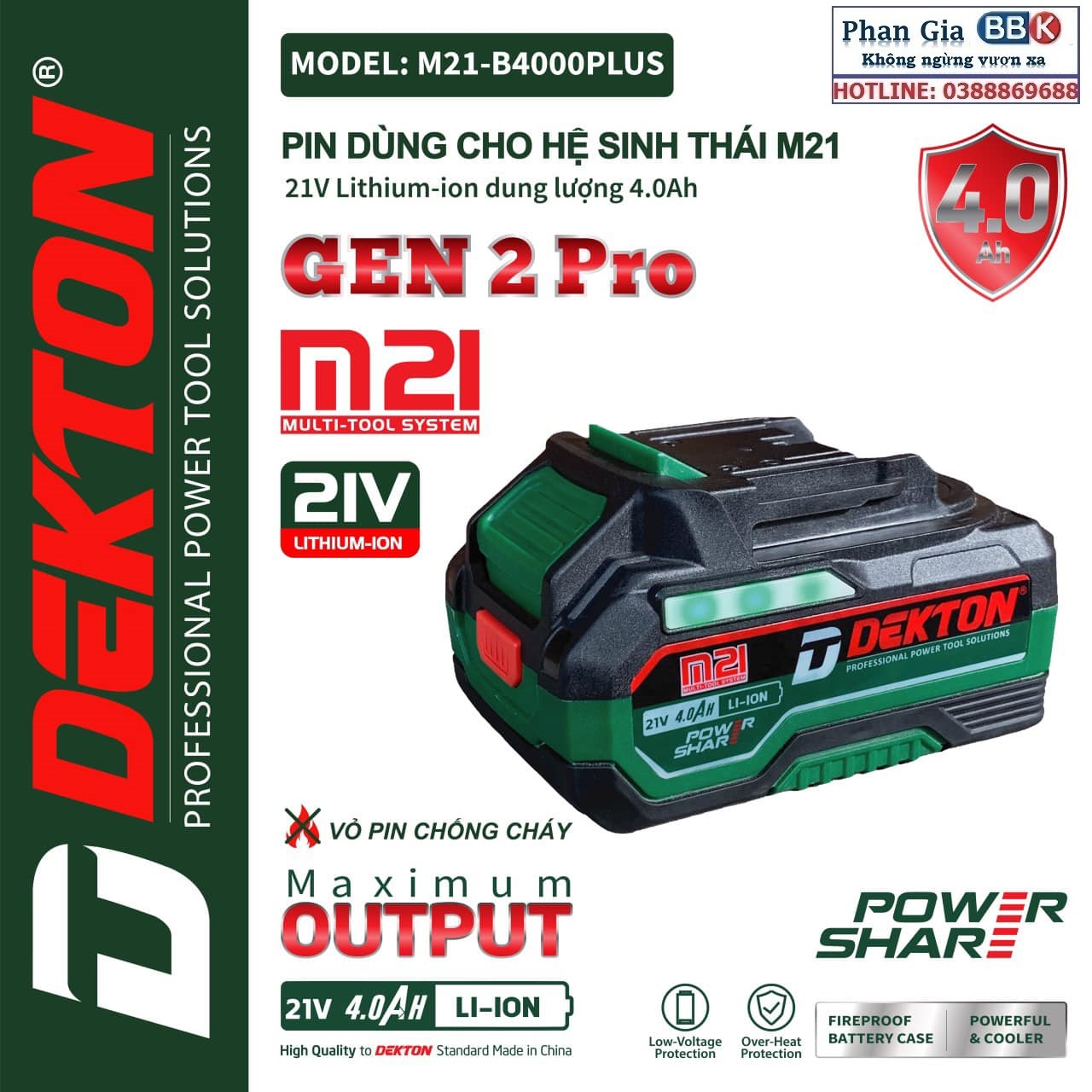 Pin Dekton M21-21V 4A PLUS