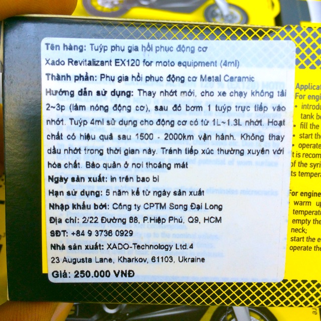 XADO EX120 Chất Phục Hồi Động Cơ Xe Máy Như Mới Giảm Khói Thải