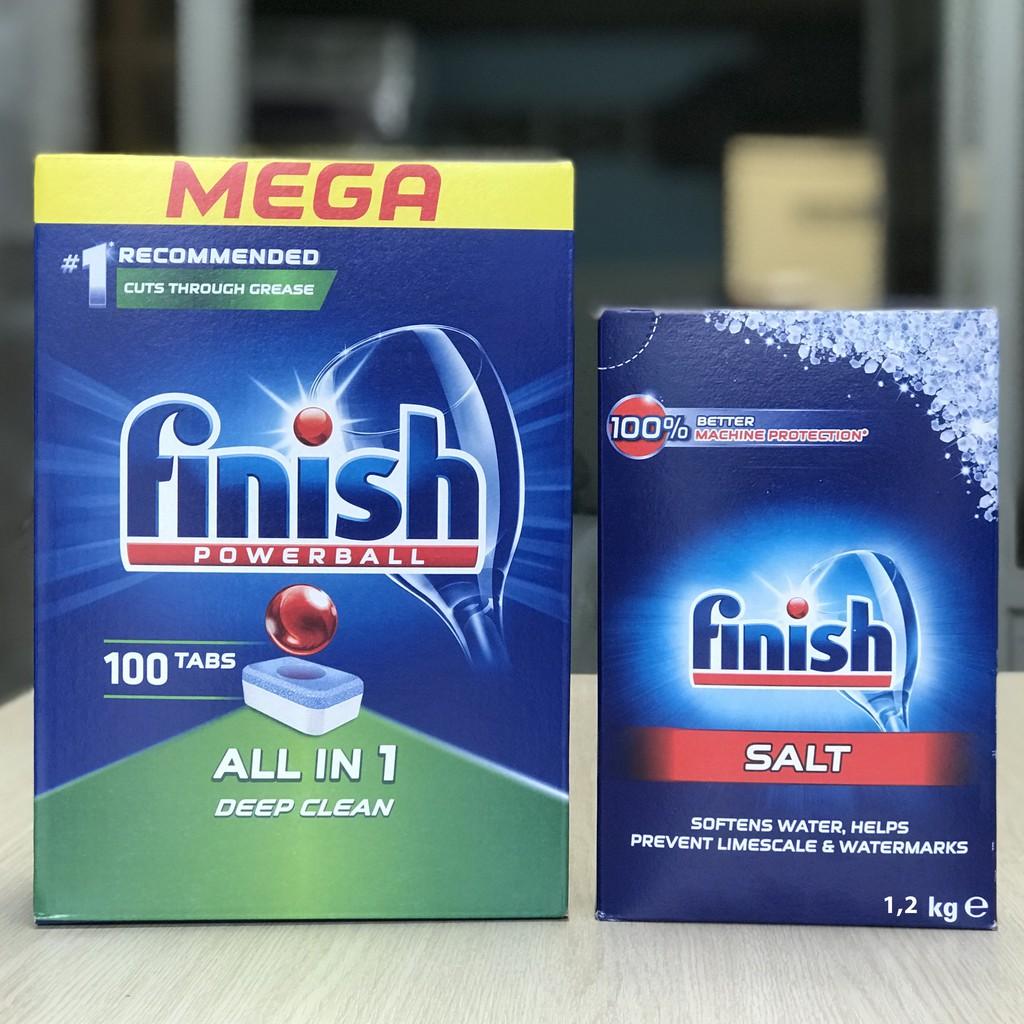 Combo Viên rửa bát Finish All in one 100 viên + Muối Finish 1.2kg