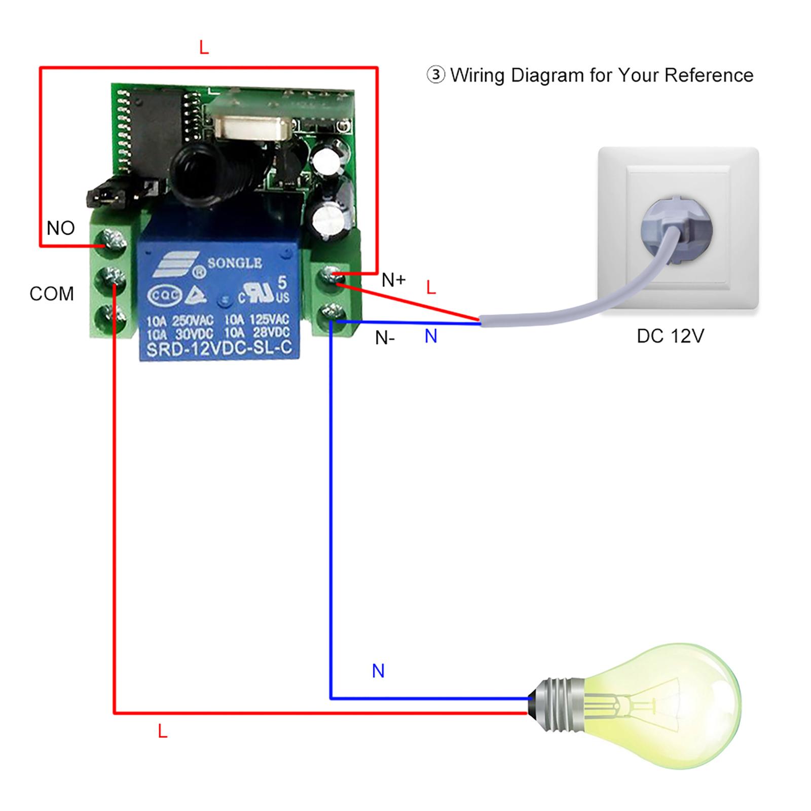 Smart Home 433Mhz DC 12V 1CH Wireless Remote Switch Relay Receiver Transmitter Universal Remote Control Switch Module and 1PCS RF Transmitter Remote Controls 1527