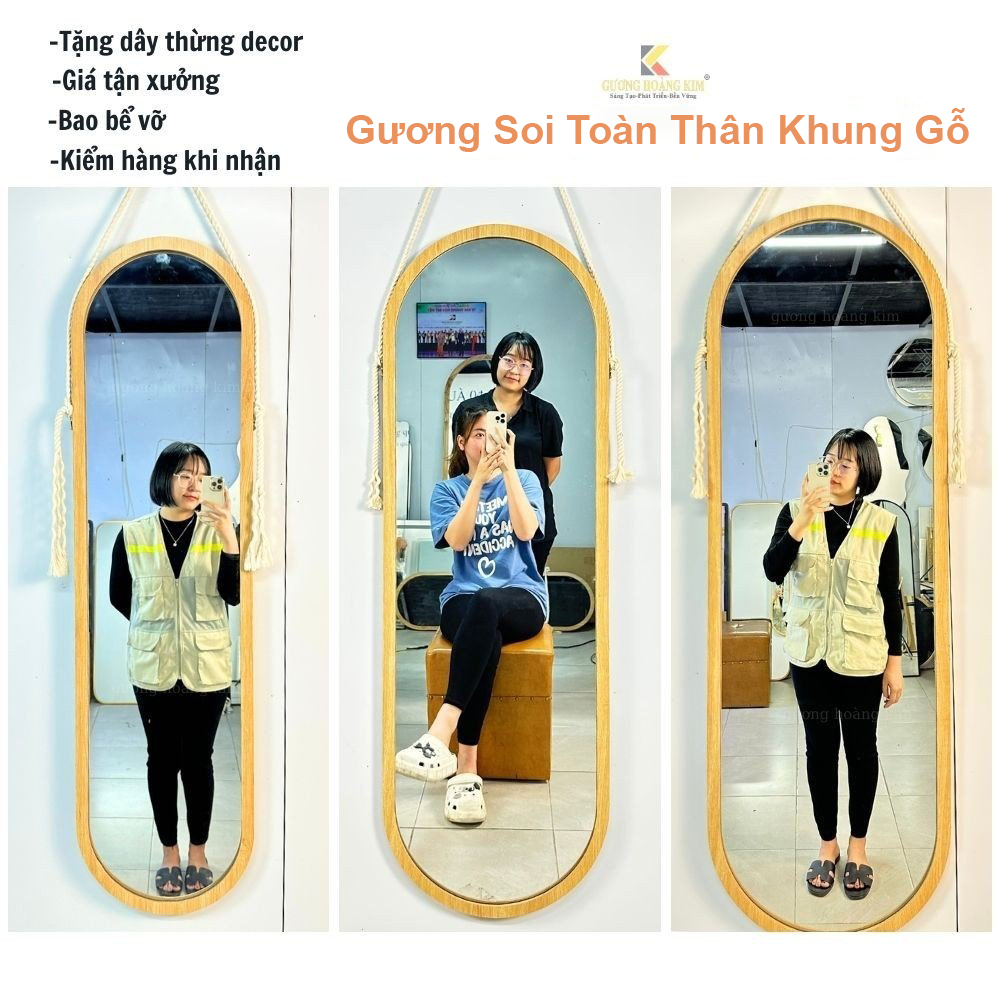 Gương soi toàn thân khung gỗ, Gương soi toàn thân nịnh dáng khung gỗ treo tường kích thước tự chọn, Bảo Hành Bể Vỡ Đổi Mới 100