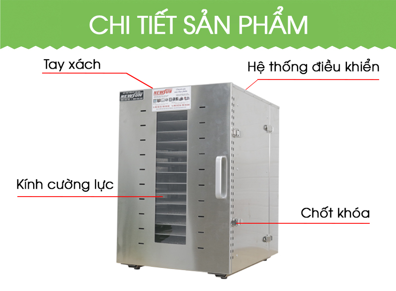 Máy sấy hoa quả, thực phẩm đa năng NEWSUN 16 khay sấy thực phẩm nhanh, đều cho chất lượng hoàn hảo - Hàng chính hãng