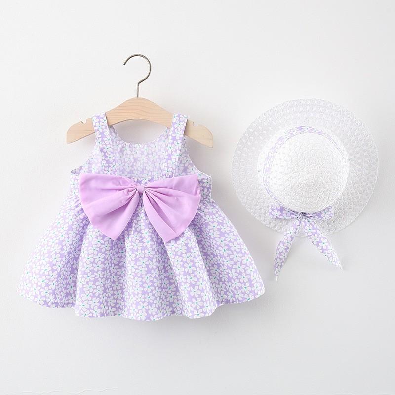 Váy Hai Dây Mùa Hè Bé Gái Hoa Nhí Đi biên Màu Cam , xanh , tím Anna store