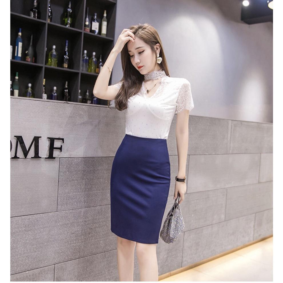 Chân Váy Công Sở Bút Chì Dài Tới Gối Màu Xanh CHIPY From Ôm Lưng Thun Cạp Cao Cá Tính Kiểu Vintage, Ulzzang Đẹp MCV022