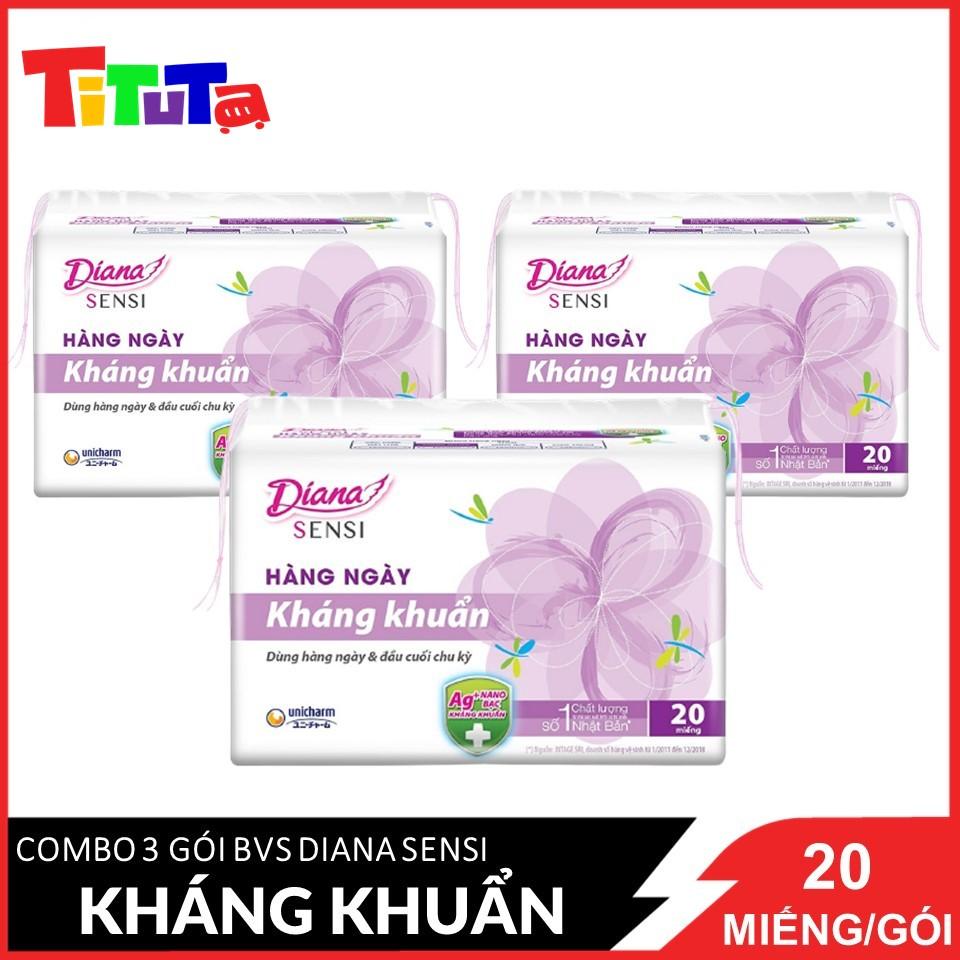 Combo 3 Băng vệ sinh hàng ngày Diana Sensi hàng ngày kháng khuẩn 20 miếng/gói X3