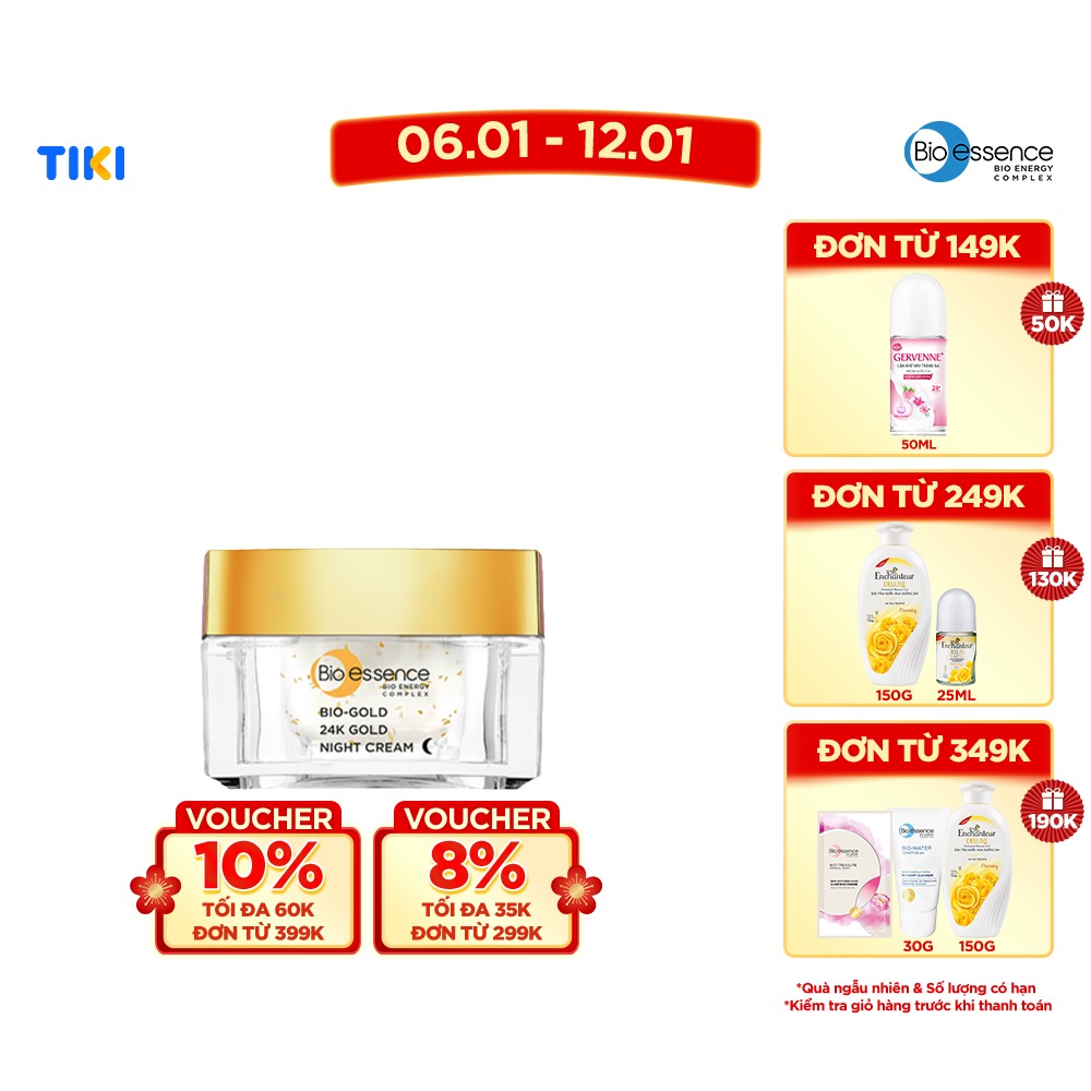 Kem dưỡng ban đêm ngăn ngừa dấu hiệu lão hóa chiết xuất vàng sinh học 24K Bio-Gold Bio-essence 40g