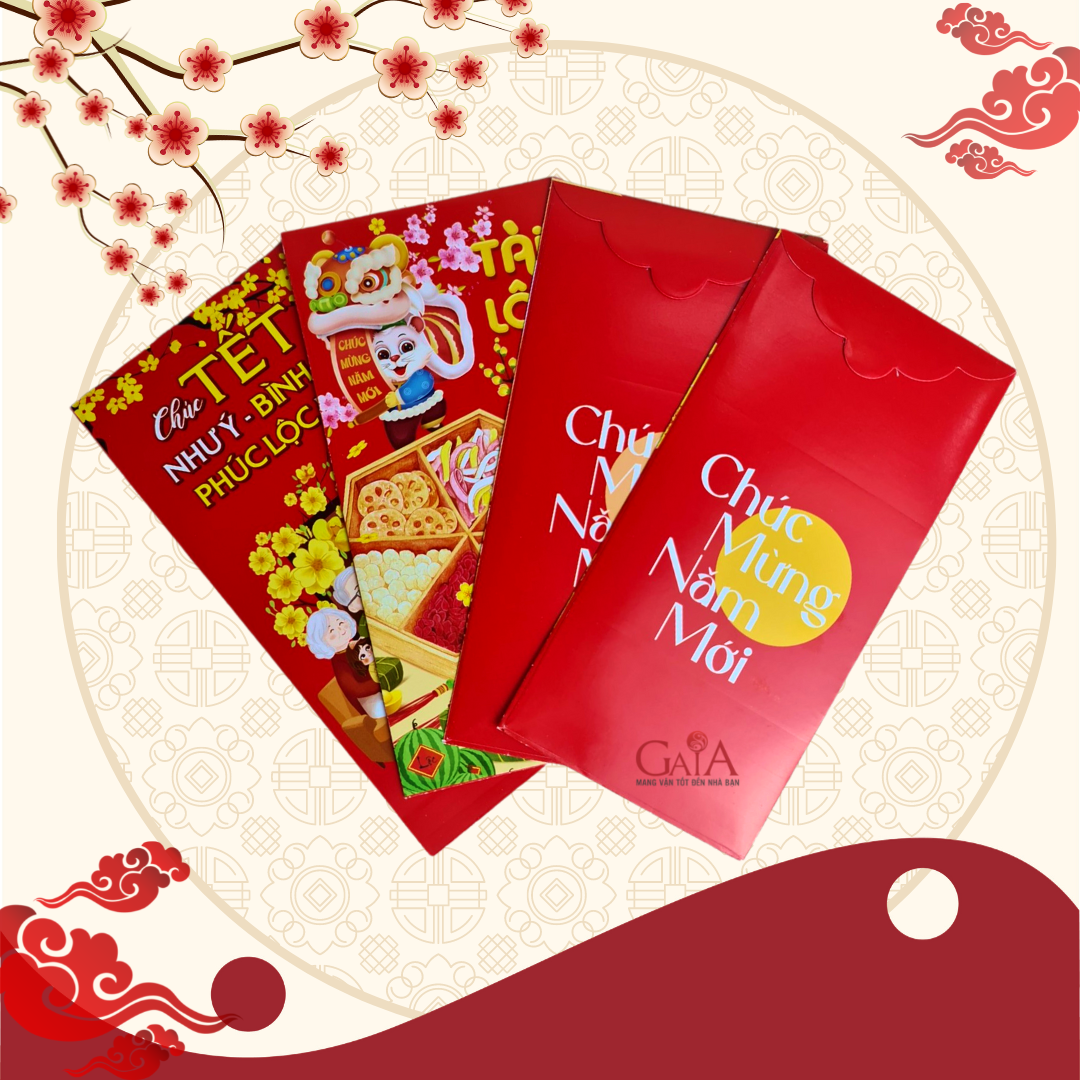 Combo 10 bao lì xì Tết đỏ họa tiết năm mới may mắn lộc phát nhiều mẫu