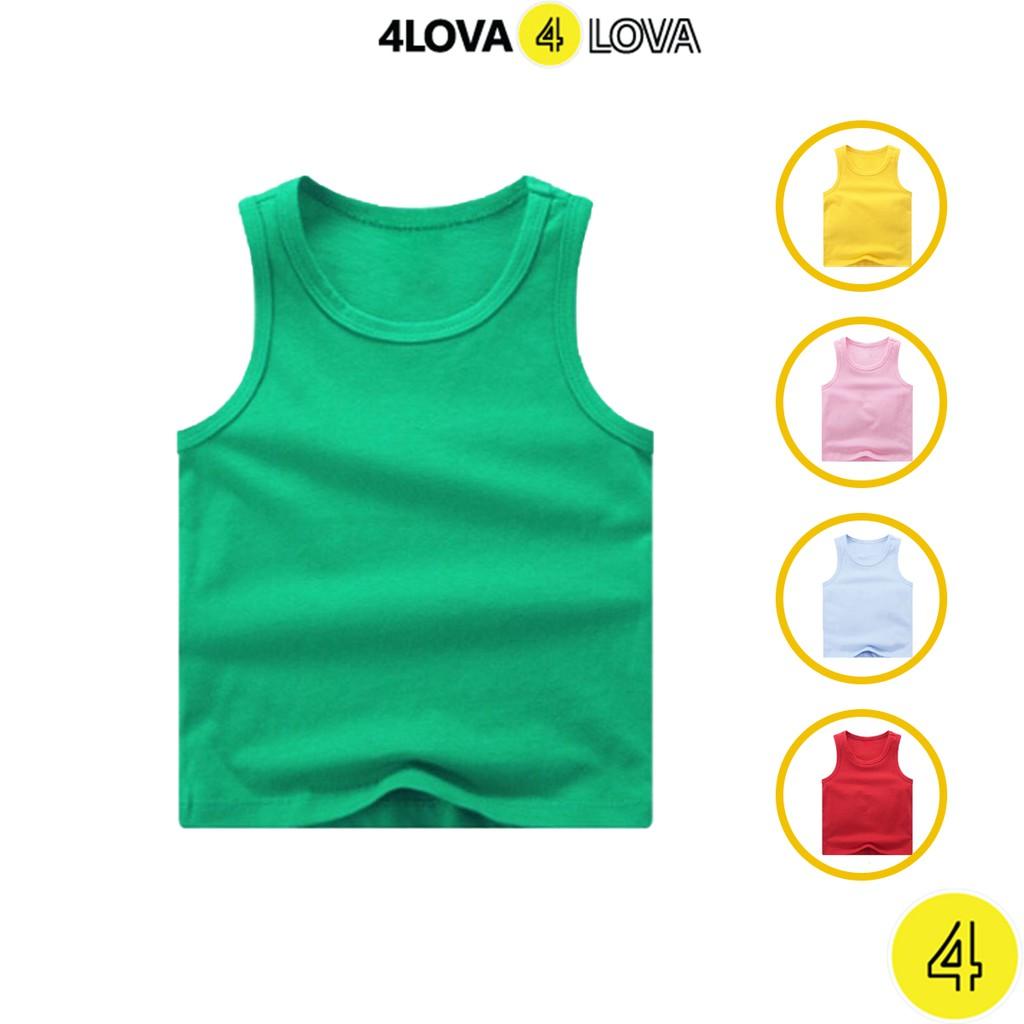 Áo thun ba lỗ cotton size đại cho bé 4LOVA trơn basic hàng chính hãng từ 28-44 kg