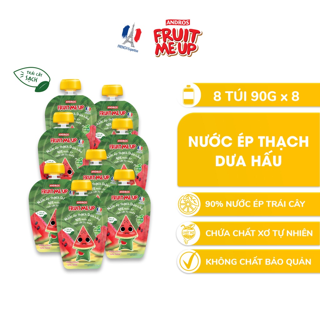 Combo 8 túi Nước Ép Thạch Dưa Hấu - 90% Nước Ép Trái Cây Thật - ANDROS FRUIT ME UP- 90gx8