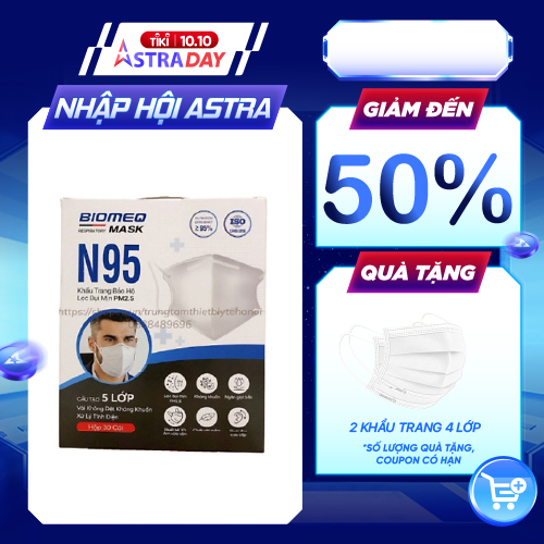 Hộp 30 chiếc KHẨU TRANG N95 CHÍNH HÃNG Không van 5 lớp BIOMEQ mask - KHÁNG KHUẨN - Chống bụi mịn - Khẩu trang bảo hộ N95