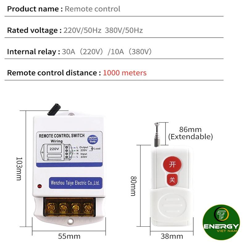 Bộ Điều Khiển Từ Xa 220V 30A - 1000 Mét - 5000W - Tắt Mở Thiết Bị Điện Không Dây - Thiết Bị Điện