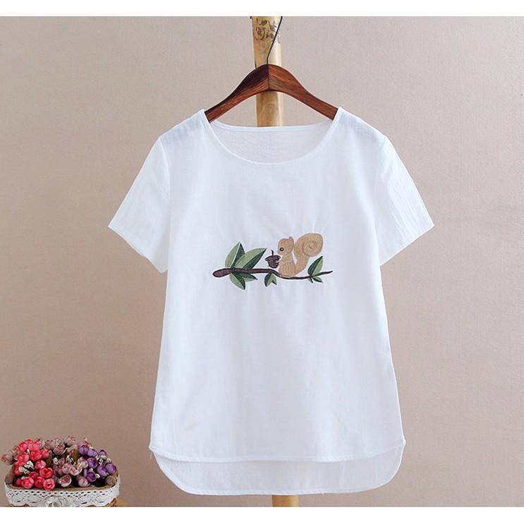 Áo hè, hình thêu - form dáng quốc dân, chất liệu đũi cực mềm, mát T20