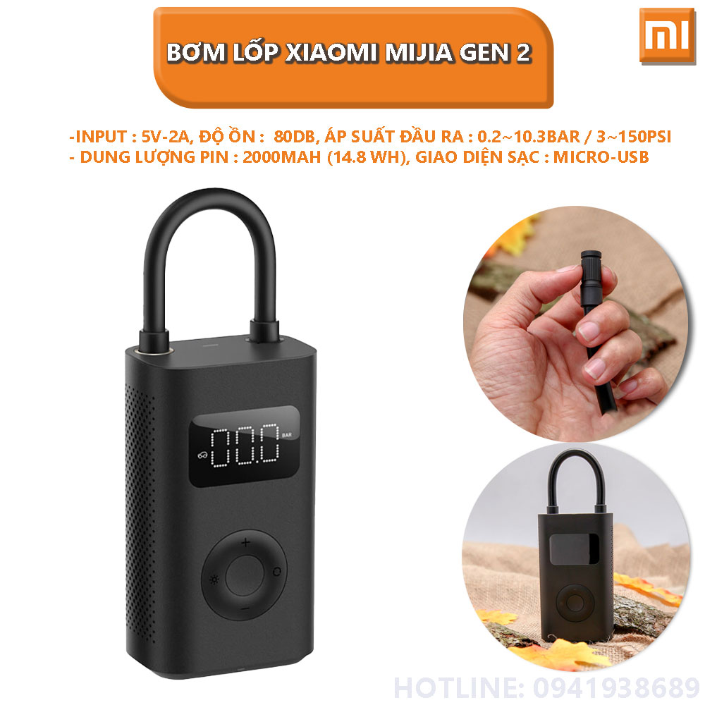 Bơm lốp Xiaomi Mijia gen 2 model MJCQB06QW - Hàng nhập khẩu