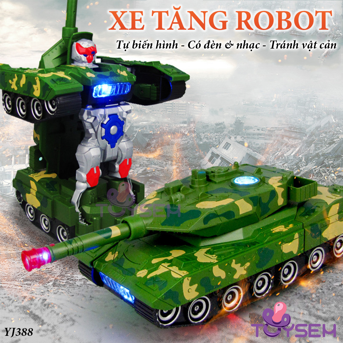 Đồ chơi xe tăng biến hình robot có đèn và nhạc vui tai cho bé từ 3 tuổi trở lên - Quà tặng trung thu xde đồ chơi cho bé