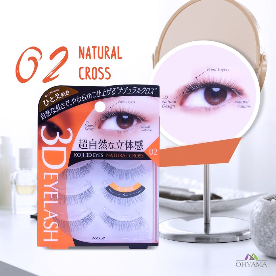 Lông Mi Giả Hiệu Ứng 3D Tự Nhiên Koji 02 Natural Cross, Dày Mi Tự Nhiên (Cho Mắt Một Mí), Nhập Khẩu Nhật Bản