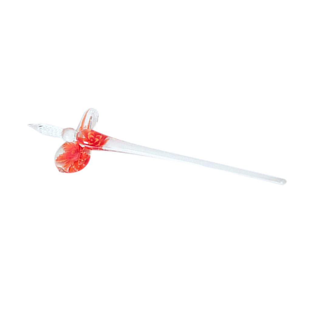 Vintage Glass WRITING PEN Elegant Crystal Glass Dip Sign Pen Great Gift Red