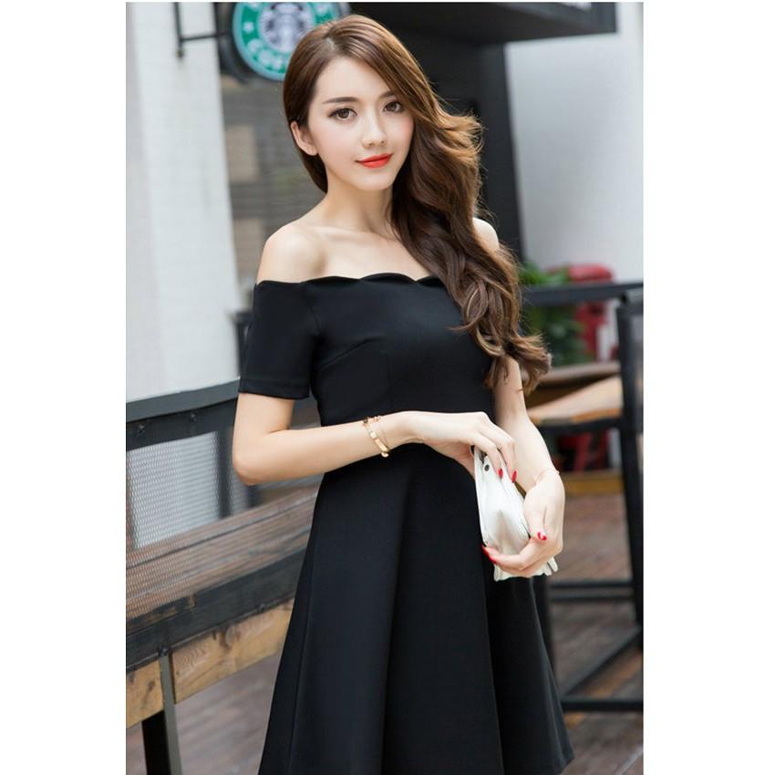 Đầm Xòe Trễ Vai Hàng Nhập Quảng Châu lên form chuẩn. Đầm thích hợp cho chị em đi chơi,đi tiệc