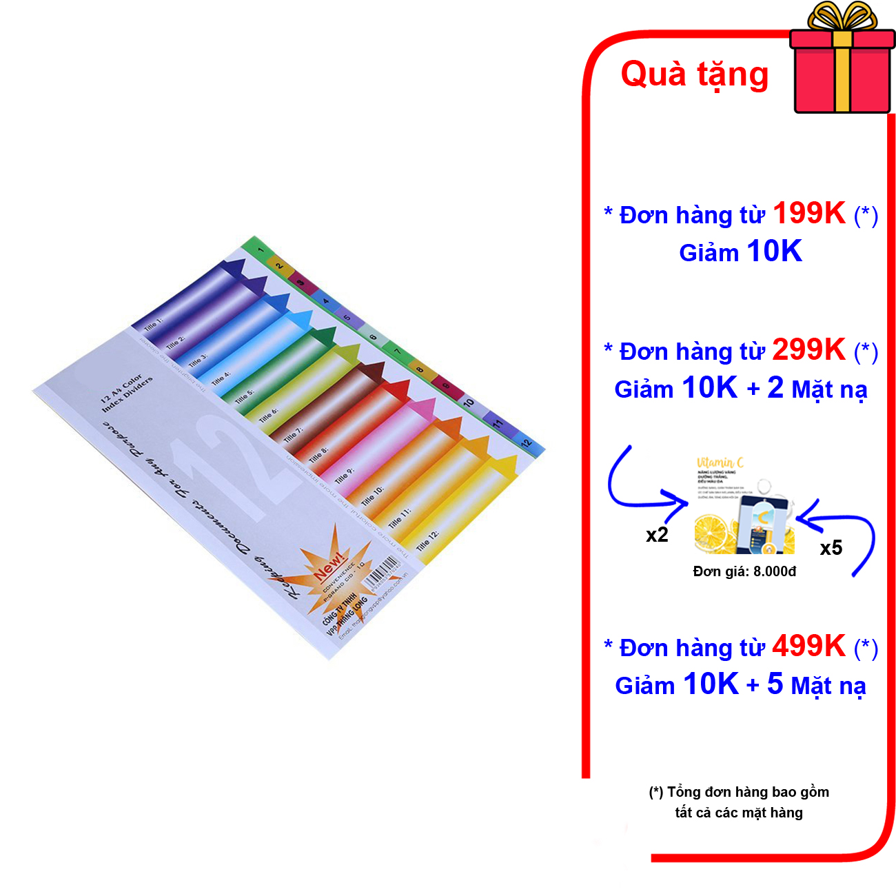 3 xấp bìa phân trang nhựa 10 màu, 12 số, 24 số, 31 số