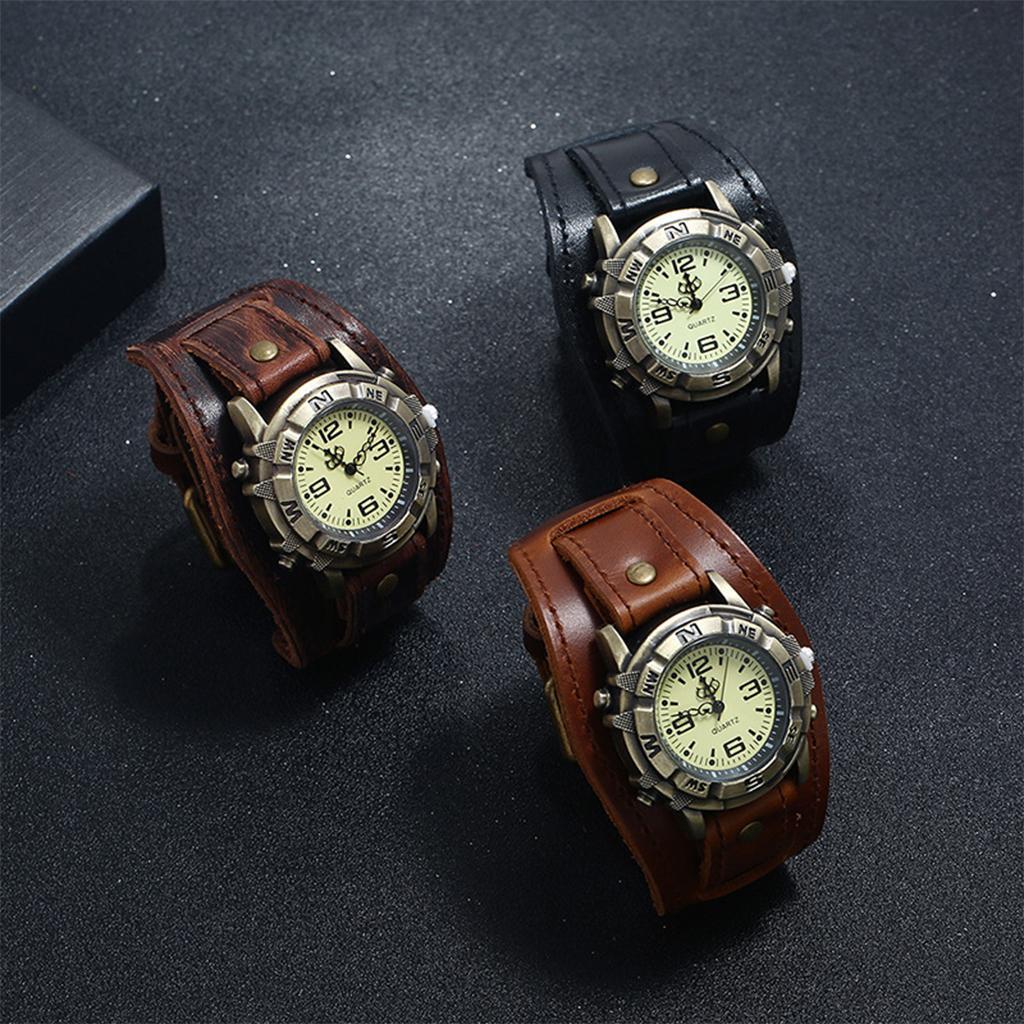 2 Pieces Retro Style Leather Bracelet Watches Watch Band Wristwatch Men