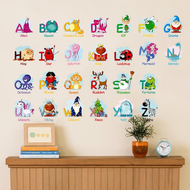 Sticker Decal dán tường 24 CHỮ CÁI VÀ TỪ VỰNG TIẾNG ANH - XH6221