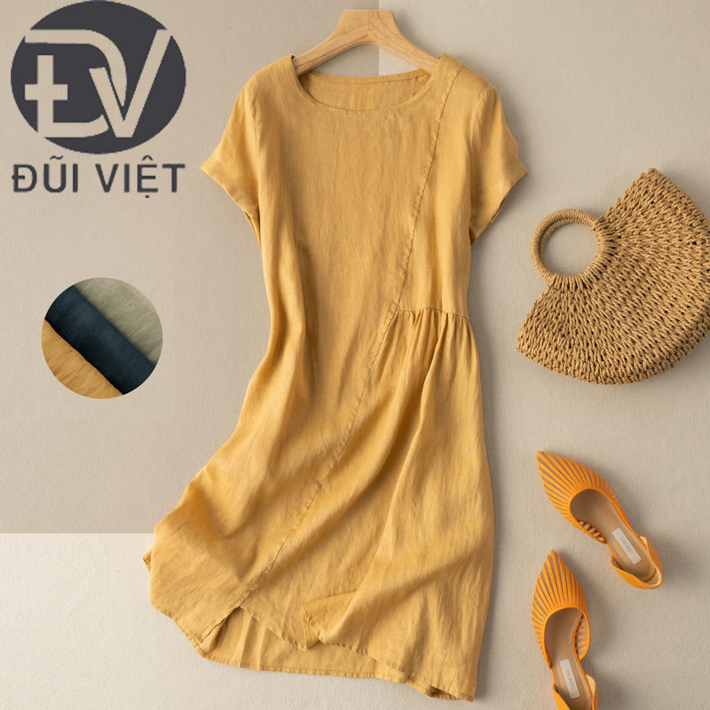 Đầm linen dáng suông chất đũi mềm mát thời trang thương hiệu chính hãng Đũi Việt Dv71