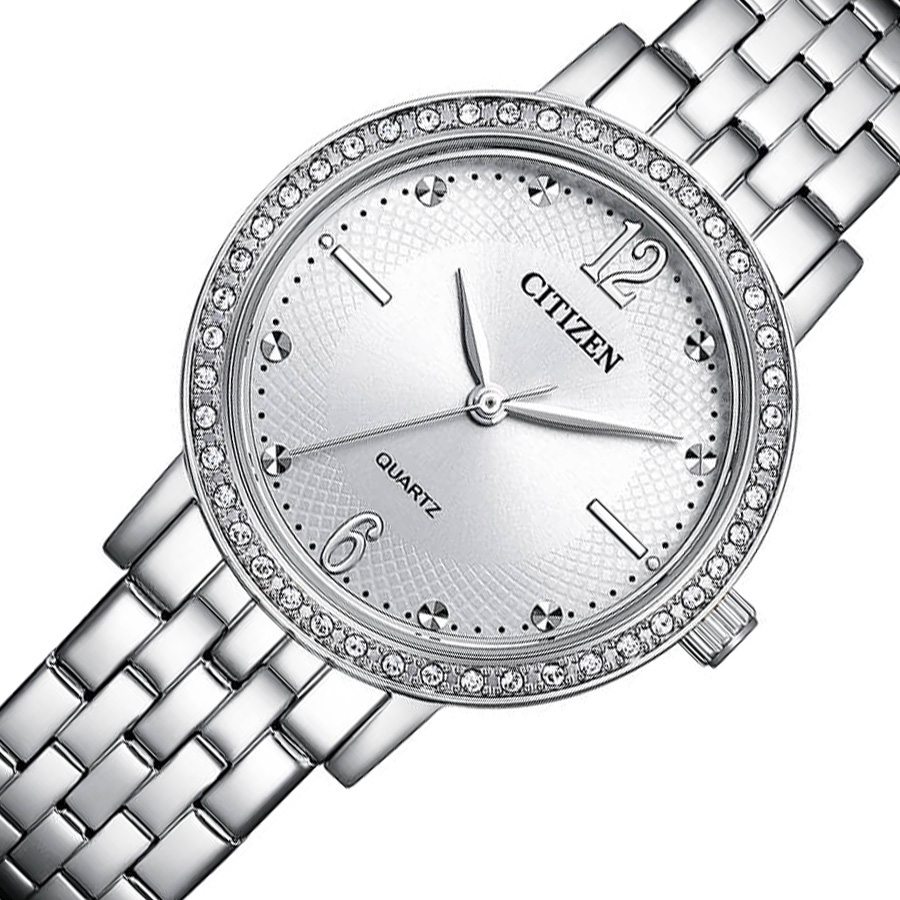 Đồng Hồ Nữ Citizen Pin-Quartz Đính Đá Swarovski Dây Thép Không Gỉ EL3100-55A - Mặt Trắng (31mm)