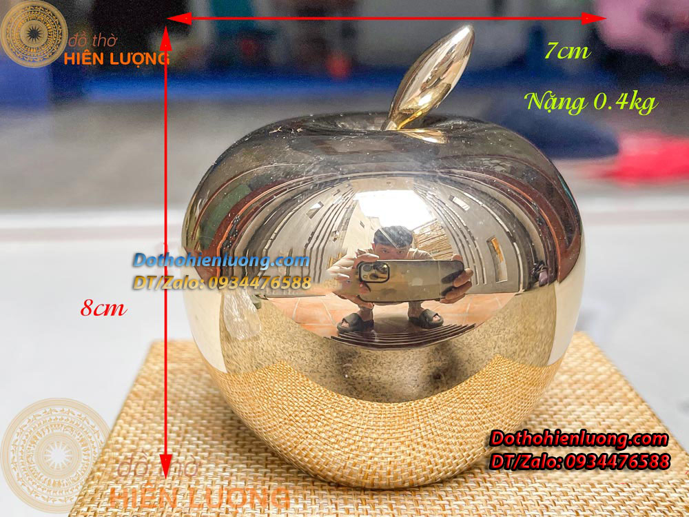 Quả Táo Màu Vàng Trơn Bằng Đồng Nguyên Chất Cao 8cm, Dài 7cm, Nặng 0,4kg- Đồ Thờ Hiên Lượng