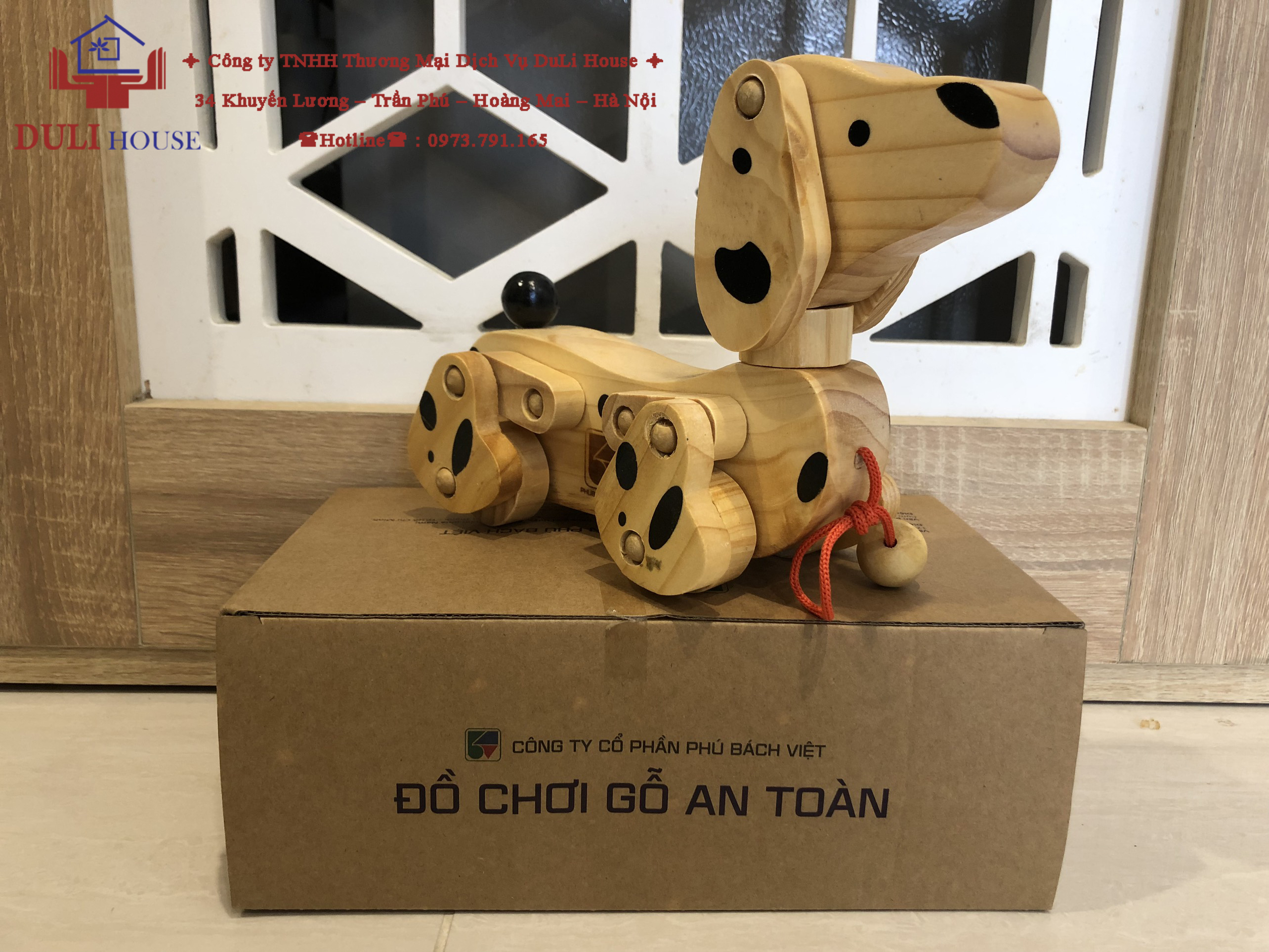 Đồ Chơi Gỗ Cao Cấp Chú Chó Lắc Tai - Gồm 4 Bánh Xe Kèm Theo Dây Kéo Dễ Di Chuyển - Đồ Chơi Gỗ Dương Linh Store - Hàng Chính Hãng