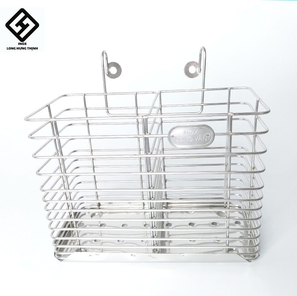 Ống đựng đũa, muỗng 2 ngăn 100% INOX cao cấp, 17x9x15 cm, dụng cụ nhà bếp tiện lợi.