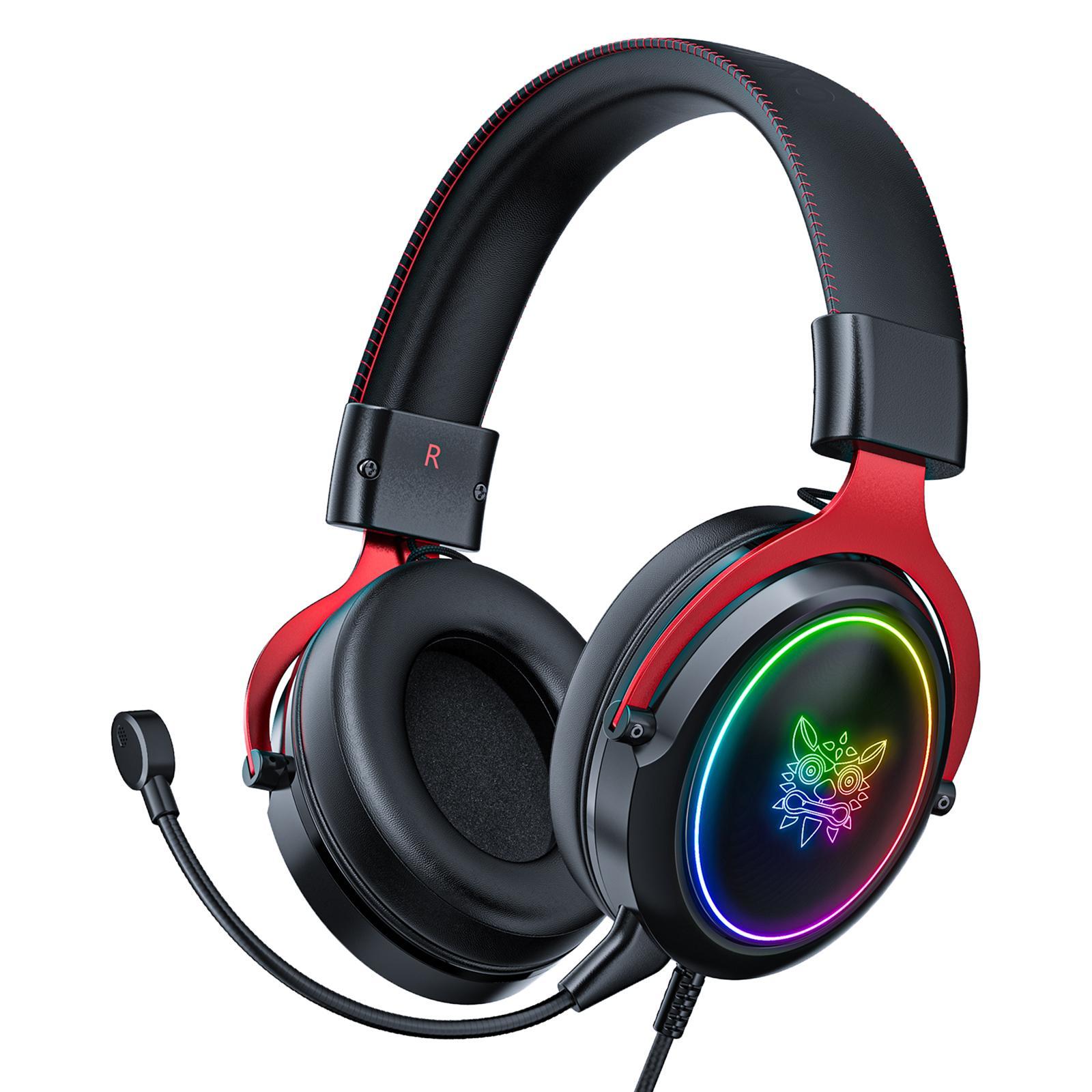 Wired Gaming Headsets RGB LED Headphones Detachable Mic for Black Red