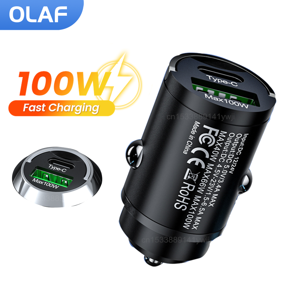 Bộ sạc xe hơi USB loại C 100W Sạc nhanh QC3.0 Bộ sạc điện thoại xe hơi mini