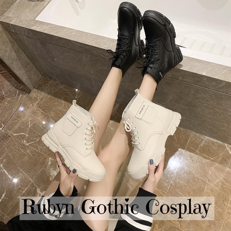 Giày Boots Chiến Binh Cổ Lửng Hàn Quốc Jie Yu 2 màu đen, trắng sữa ( Size 35 - 40)