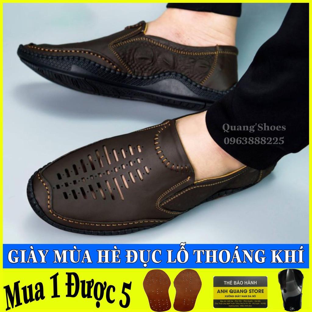 Giay lười nam da bò đục lỗ thoáng khí đế cao su khâu chỉ chắc chắn siêu bền bỉ Anh Quang Store AQ282